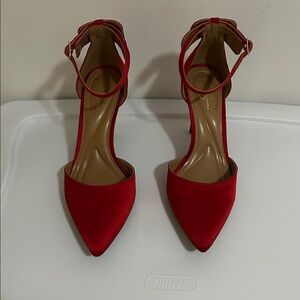 Red Women's satin Ankle Strap Heels